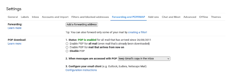 Gmail POP Settings